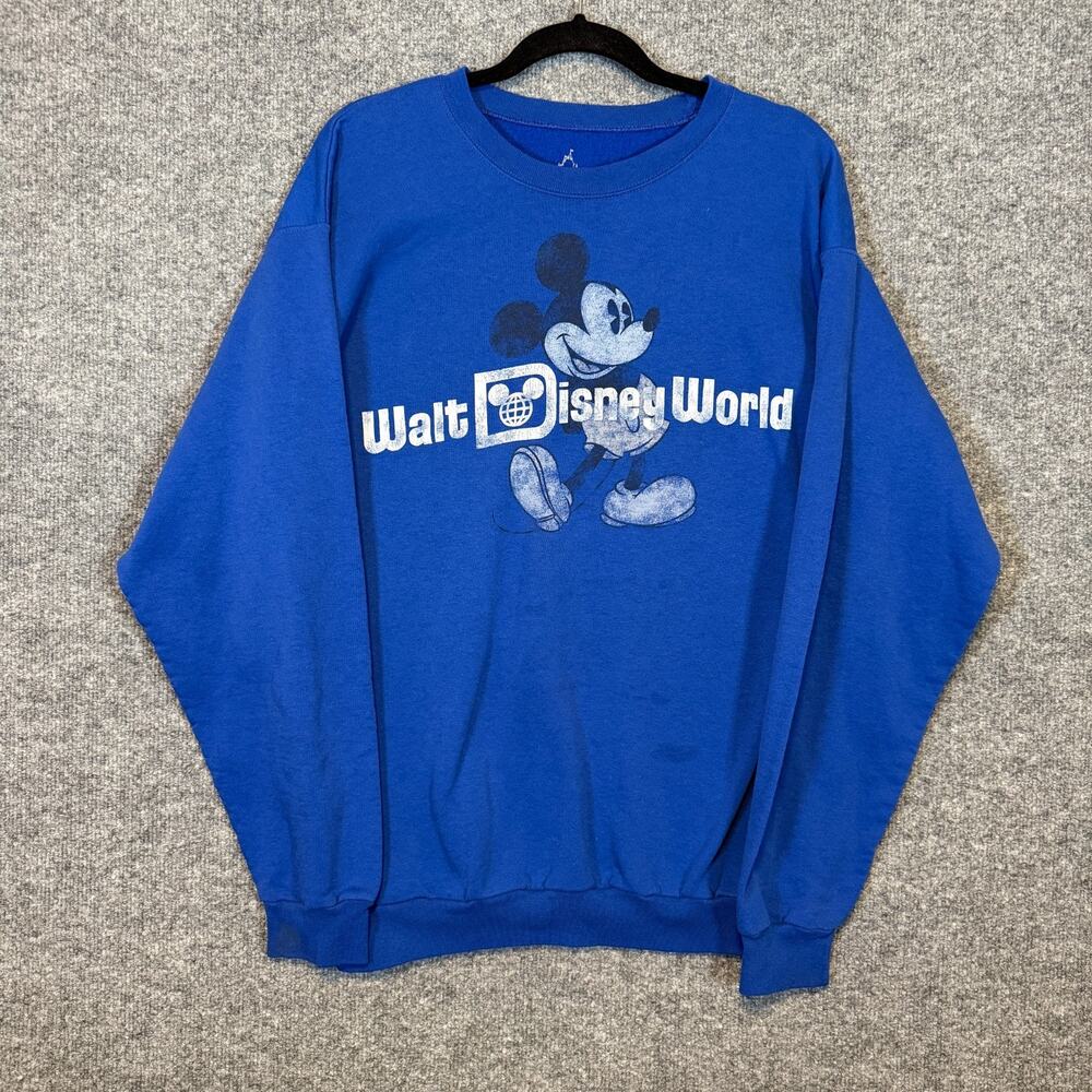 Walt Disney World Sweatshirt Adult Medium Blue Hanes‎ Fleece Pullover Mickey